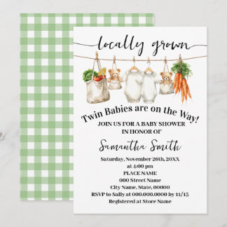 Locally Grown Twins on the Way Baby Shower Invitation