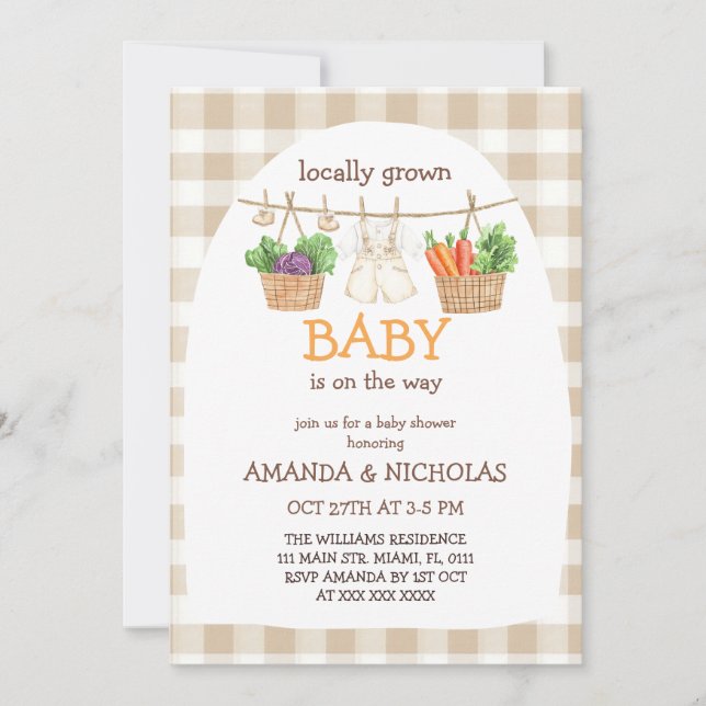 Locally Grown Vegetable Baby Shower Invitation (Front)
