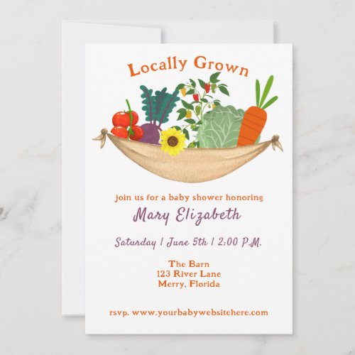 Locally Grown Vegetable Basket Baby Shower Invitation