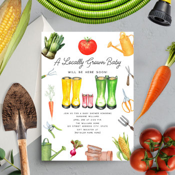 Locally Grown Vegetable Garden Girl Baby Shower Invitation by JillsPaperie at Zazzle