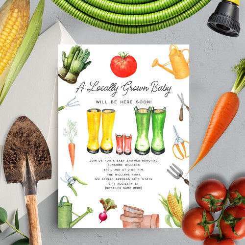 Locally Grown Vegetable Garden Neutral Baby Shower Invitation