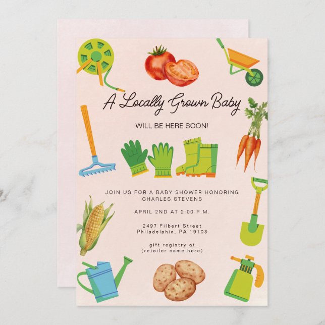 Locally Grown Vegetable Garden Neutral Invitation (Front/Back)