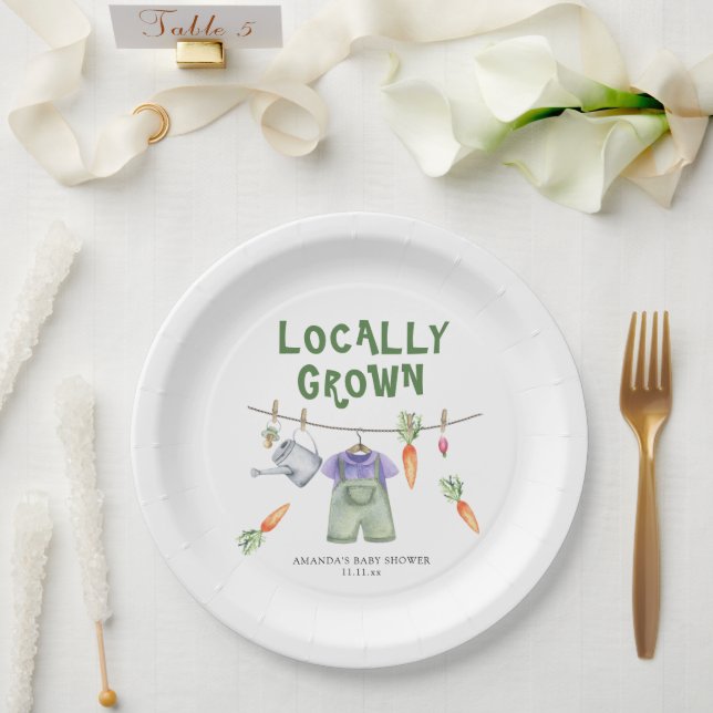 Locally grown vegetables watercolor baby shower  paper plates (Wedding)