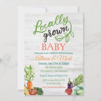 Locally Grown Vegetarian Baby Shower Invitation by PaperandPomp at Zazzle