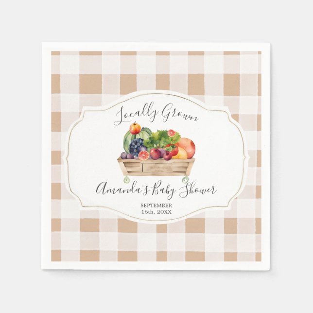 Locally Grown Veggies Farmer Market Baby Shower Napkins (Front)