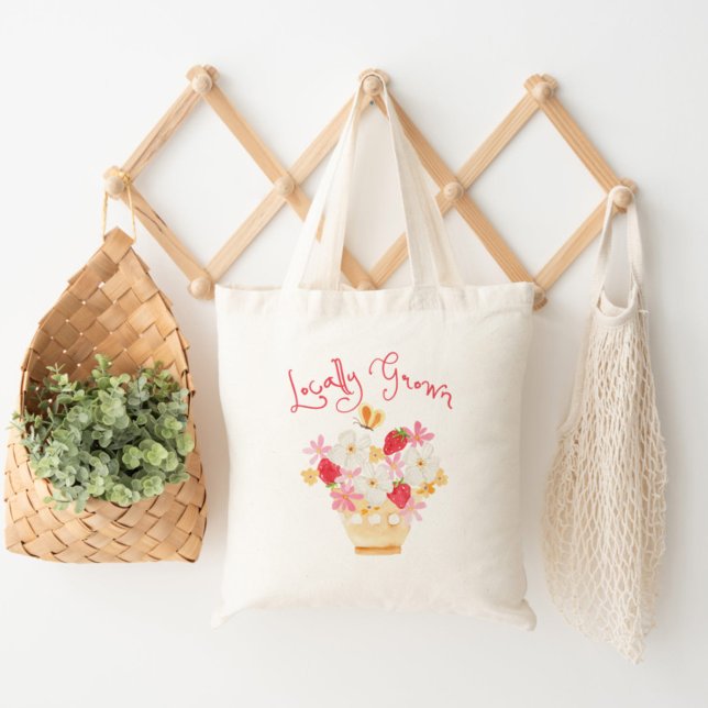 Locally Grown Whimsical Strawberry Baby Shower Tote Bag (Creator Uploaded)