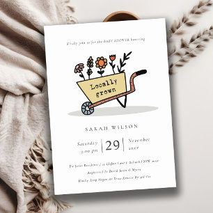 Locally Grown Yellow Flora Cart Baby Shower Invite