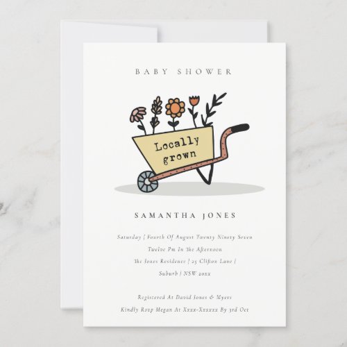 Locally Grown Yellow Flora Cart Baby Shower Invite