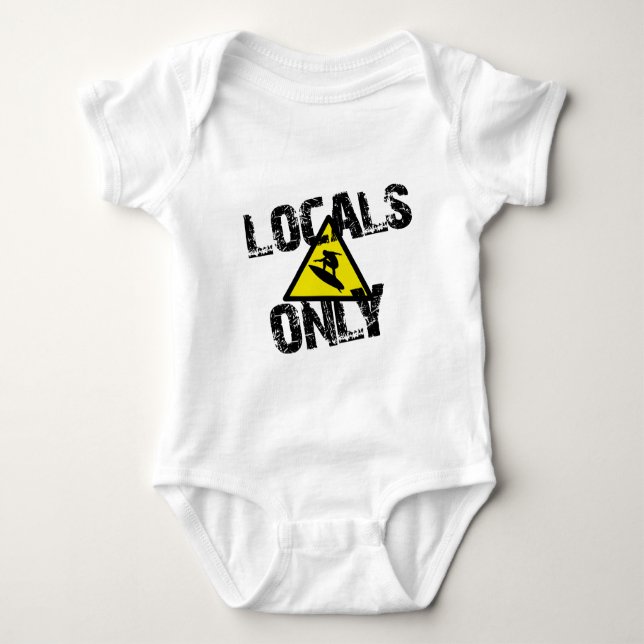 Locals only surfer danger sign surf baby bodysuit (Front)