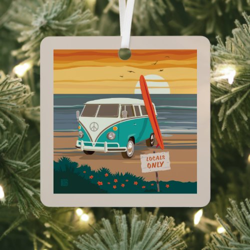 Locals Only  VW Surf Van Metal Ornament