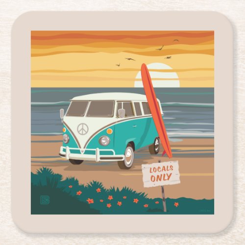 Locals Only  VW Surf Van Square Paper Coaster