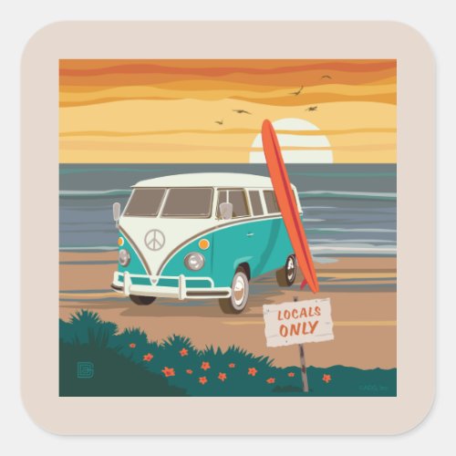 Locals Only  VW Surf Van Square Sticker