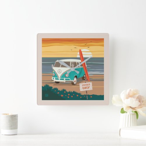 Locals Only  VW Surf Van Square Wall Clock