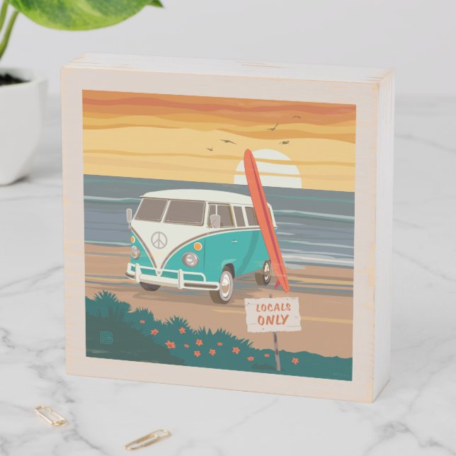 Locals Only | VW Surf Van Wooden Box Sign (In Situ Horizontal)