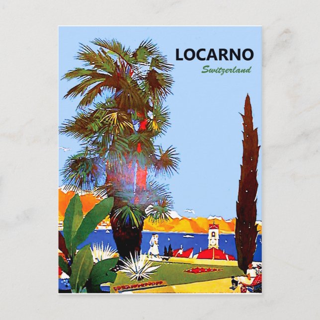 Locarno coast, palm tree, Switzerland, vintage Postcard (Front)