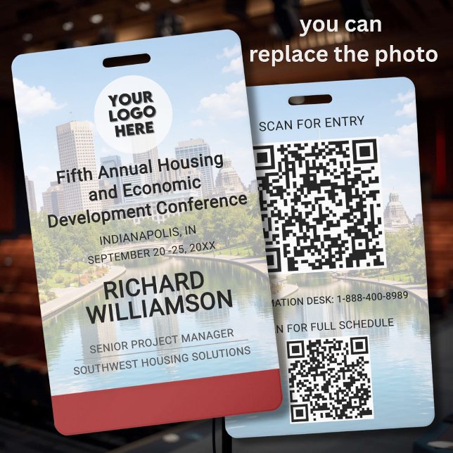 Location Replaceable Photo QR Logo Conference  Badge (Creator Uploaded)