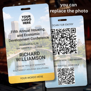 Location Replaceable Photo QR Logo Conference  Badge