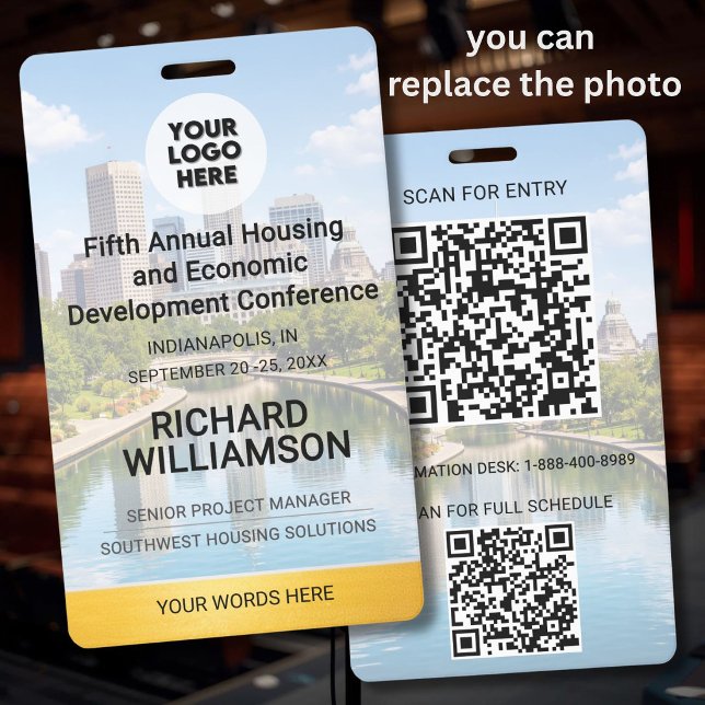 Location Replaceable Photo QR Logo Conference  Badge (Creator Uploaded)
