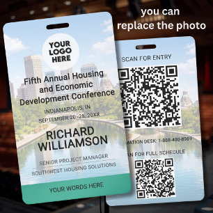 Location Replaceable Photo QR Logo Conference  Badge