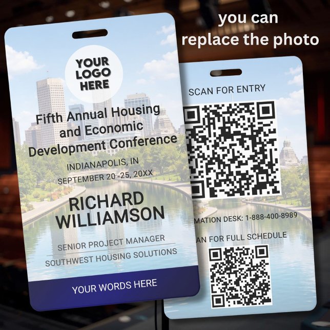 Location Replaceable Photo QR Logo Conference  Badge (Creator Uploaded)