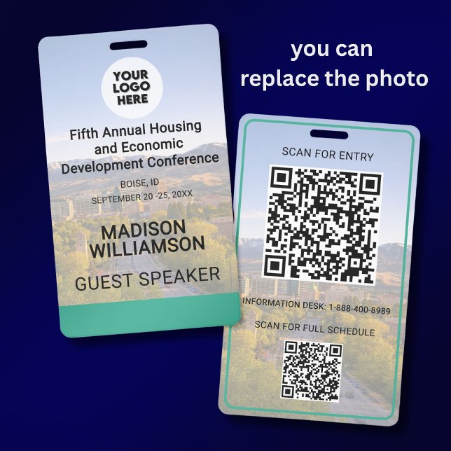 Location Replaceable Photo QR Logo Conference Badge (Creator Uploaded)