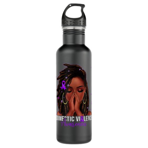 Locd Hair Black Woman Domestic Violence Awareness Stainless Steel Water Bottle