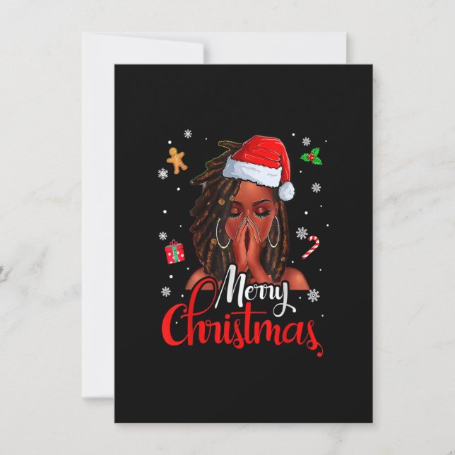 Loc'd Hair Black Woman Merry Christmas Santa Hat X Invitation (Front)
