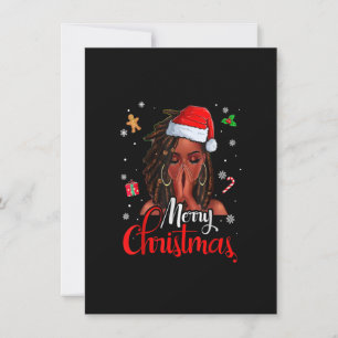 Loc'd Hair Black Woman Merry Christmas Santa Hat X Invitation