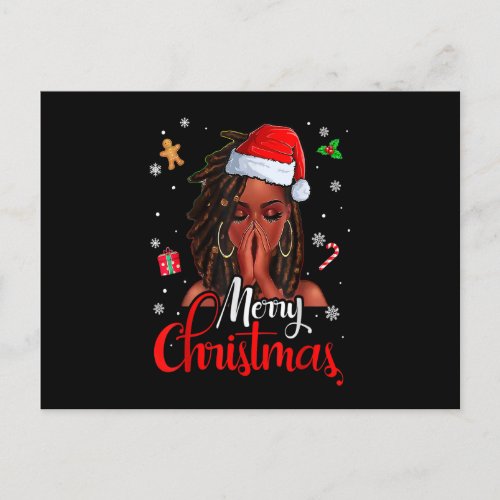 Locd Hair Black Woman Merry Christmas Santa Hat X Postcard