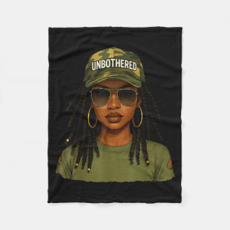 Locd Hair Camo Melanin Unbothered Black Woman Girl Fleece Blanket