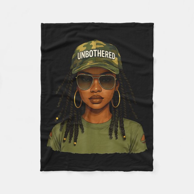 Locd Hair Camo Melanin Unbothered Black Woman Girl Fleece Blanket (Front)