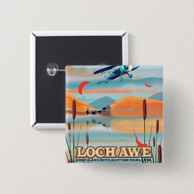 Loch Awe Scotland travel poster Button (Front & Back)