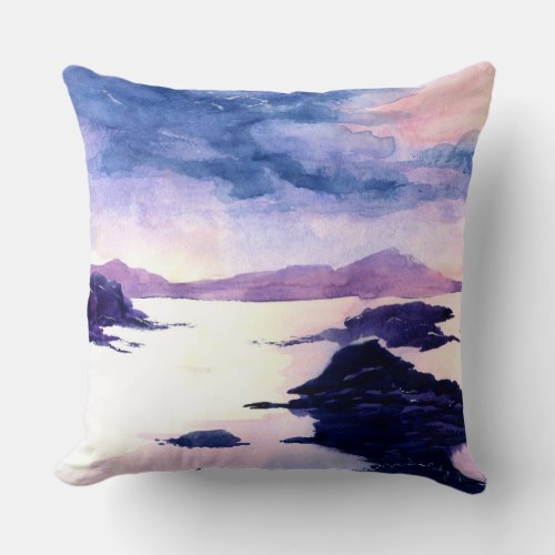 Loch Lomond Purple Watercolour Landscape Cushion