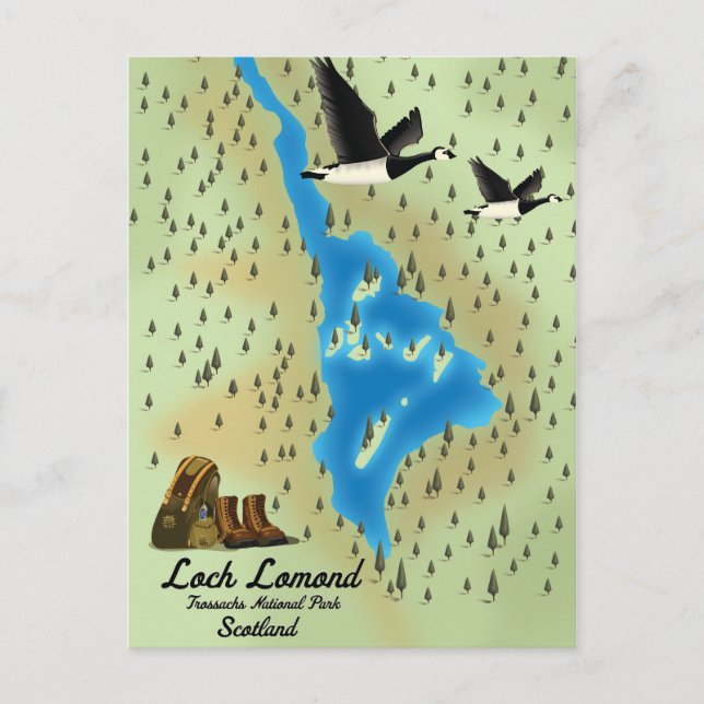 Loch Lomond,Trossachs, Scotland map Postcard (Front)