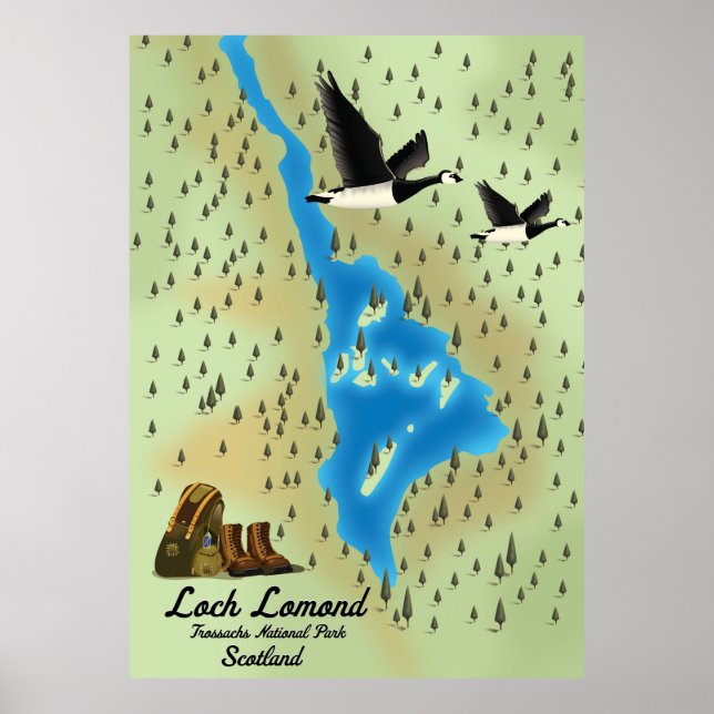 Loch Lomond,Trossachs, Scotland map Poster (Front)