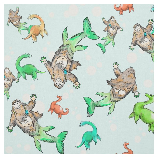 Loch Ness Merm-squatch mermaid sasquatch fabric (Swatch)