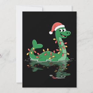 Loch Ness Monster Christmas Lights Santa Hat Xmas Invitation