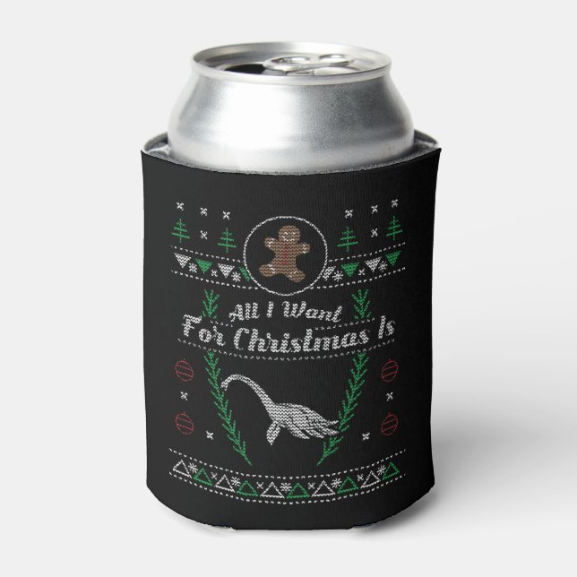 Loch Ness Monster Christmas Ugly Shirt Can Cooler (Can Front)