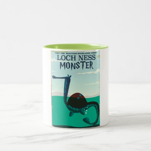 Loch Ness Monster funny travel poster Two_Tone Coffee Mug