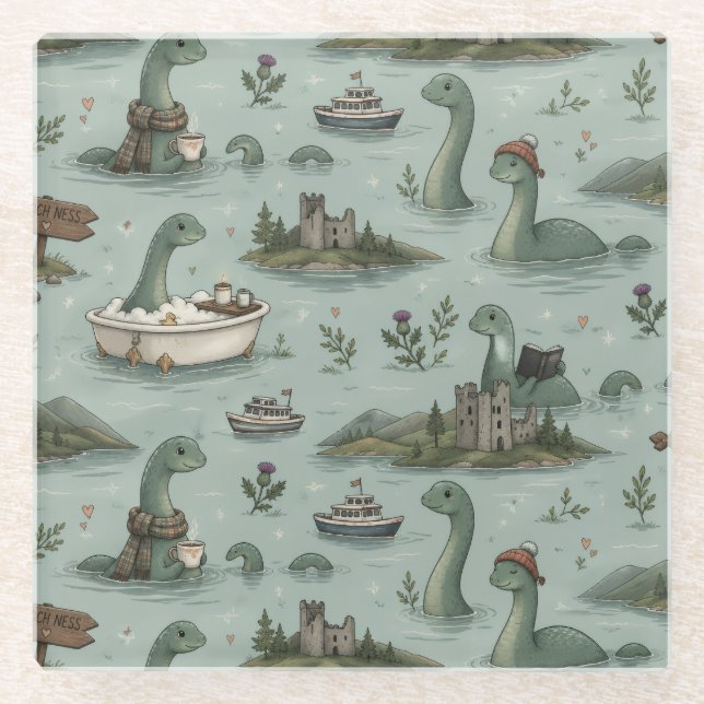 Loch Ness Monster  Glass Coaster (Front)