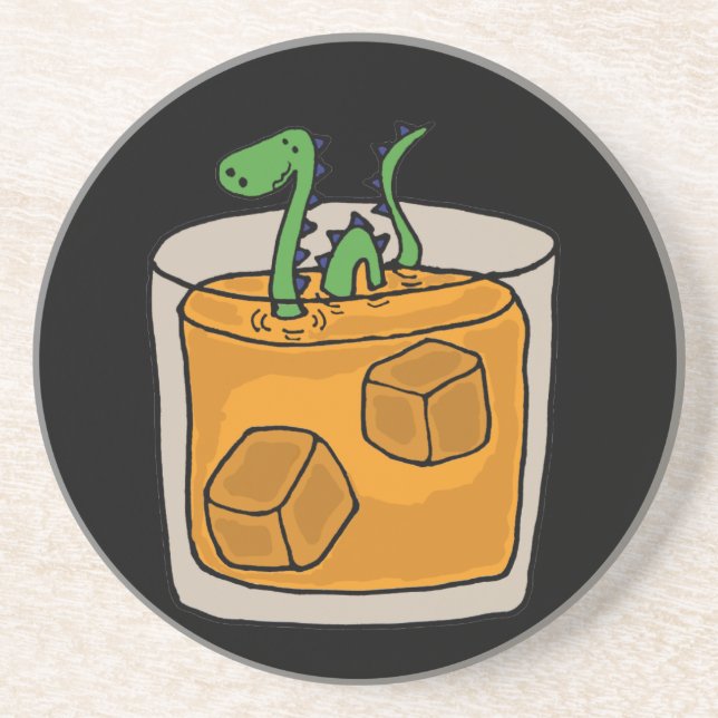 Loch Ness Monster in Scotch Whiskey Glass Drink Coaster (Front)