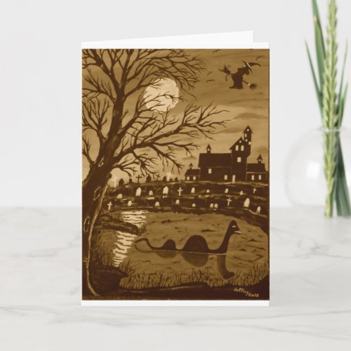 Loch Ness Monster On Halloween Card