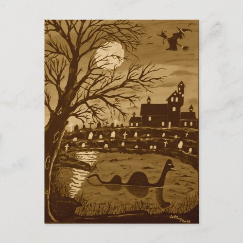 Loch Ness Monster On Halloween Postcard