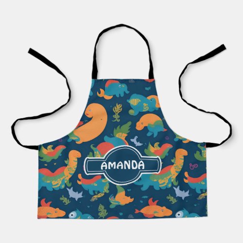 Loch Ness Monster Rainbow Colorful Pattern Apron