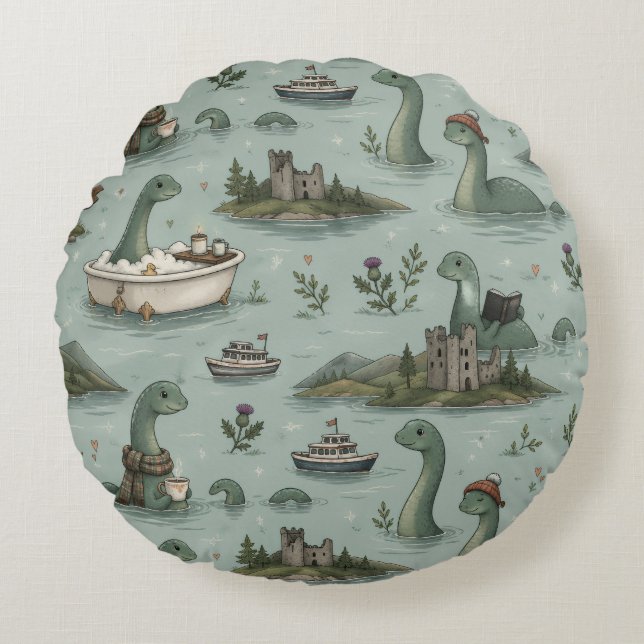 Loch Ness Monster  Round Pillow (Front)