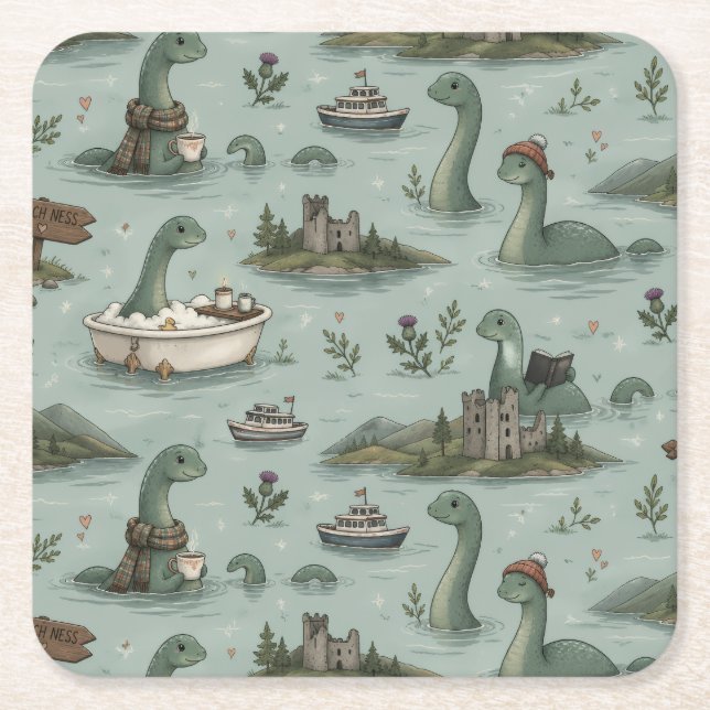 Loch Ness Monster  Square Paper Coaster (Front)
