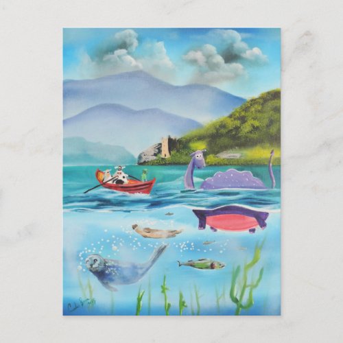 Loch Ness monster underwater painting G BRUCE Postcard