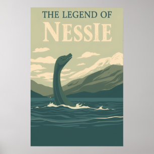 Loch Ness Monster Vintage Travel Art Poster