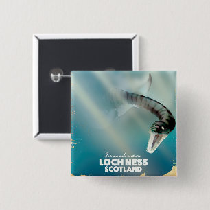 Loch Ness Scotland monster vintage travel poster Button