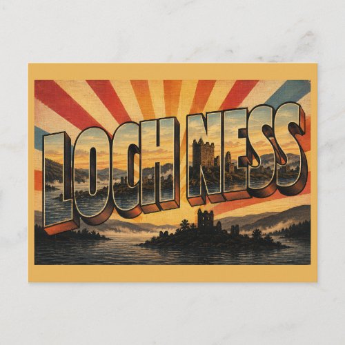 Loch Ness Scotland Vintage Travel Art Postcard